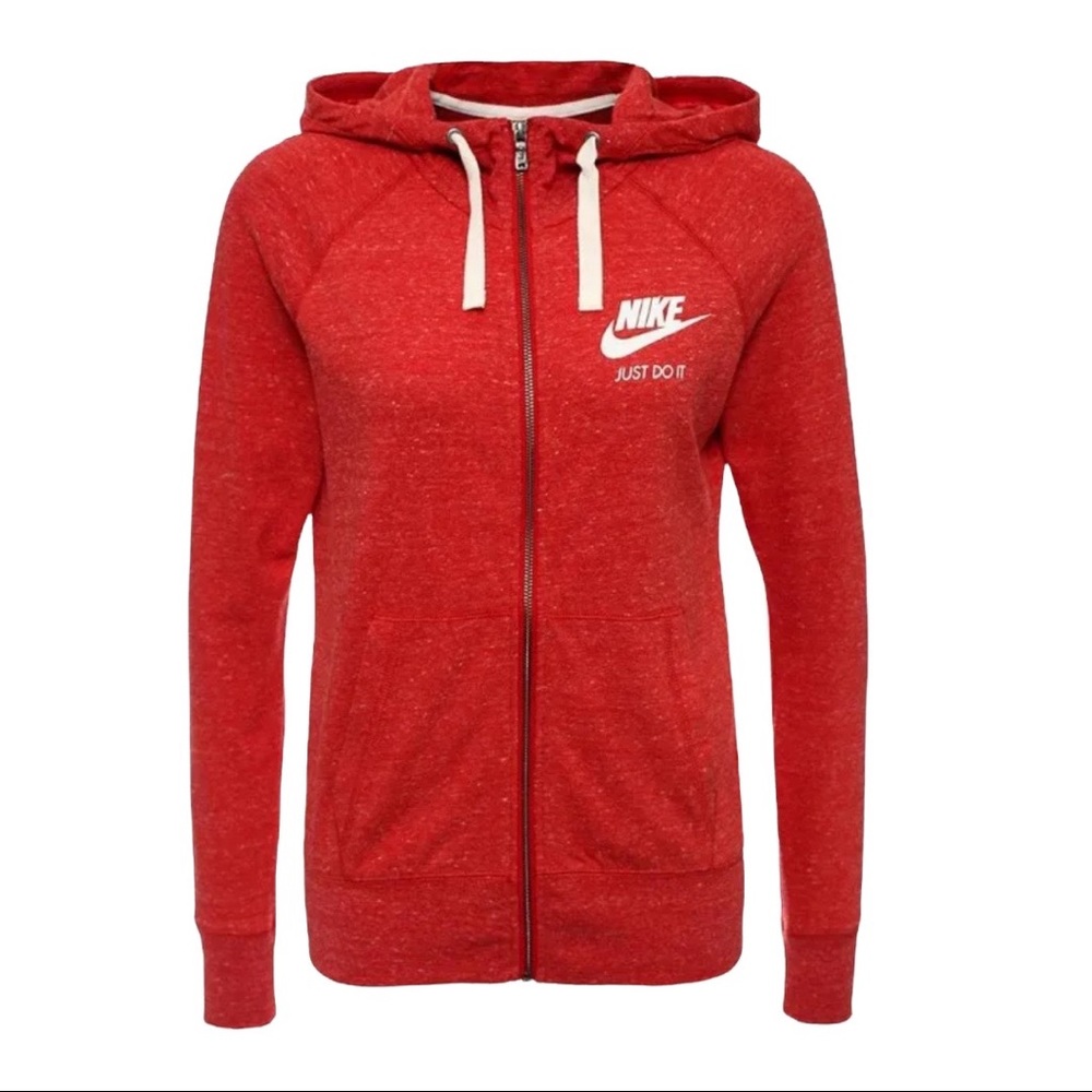 NIKE Gym Vintage Full Zip Heather Red Lightweight Women’s Hooded Jacket - Small